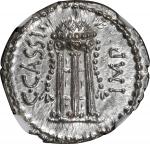 CASSIUS LONGINUS. AR Denarius (3.53 gms), Military Mint, probably at Smyrna, 42 B.C. NGC MS, Strike: