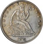 1873-CC Liberty Seated Half Dollar. No Arrows. WB-2. Rarity-5. Repunched Date. Net EF-40 (ANACS). AU