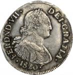 COLOMBIA. 1820/10-MF 2 Reales. Popayán mint. Ferdinand VII (1808-1833). Restrepo 114.12. AU Detail —