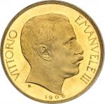 1906年意大利维克多伊曼纽尔三世100里拉金币 PCGS SP 64 ITALIE Victor-Emmanuel III (1900-1946). Essai de 100 lire en Or 