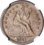 1841 Liberty Seated Dime. Fortin-105. Rarity-4. Repunched Date. MS-65 (NGC).
