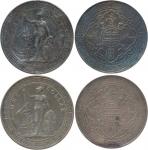 Great Britain; 1900B & 1911B, Lot of 2 silver coin trade Dollar, KM#T5, Yr.1900, minor rim damaged, 