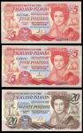 A group of British Overseas Territories banknotes, including Falkland Islands, £5 (2), 1983, £20, 19