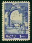 Macao  Stamp  1948 Macau - 1P Ultramarine, Gate, View of Macau issue, used with part hexag. Cancel,