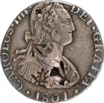MEXICO. 2 Reales, 1801-Mo FT. Mexico City Mint. Charles IV. PCGS Genuine--Chopmark, VF Details.