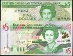 EAST CARIBBEAN STATES. Eastern Caribbean Central Bank. 5 Dollars, ND. P-18m & 37m. Uncirculated.