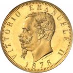 1878年意大利维克多·伊曼纽尔二世100里拉金币 PCGS MS 65 ITALIE Victor-Emmanuel II (1861-1878). 100 lire 1878, R, Rome.