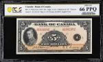 CANADA. Bank of Canada. 5 Dollars, 1935A. BC-5. PCGS Banknote Gem Uncirculated 66 PPQ.