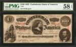 T-56. Confederate Currency. 1863 $100. PMG Choice About Uncirculated 58 EPQ. Serial Number Error.