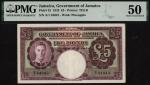 1942年牙买加5镑 PMG  AU 50 Government of Jamaica, £5, 30 November 1942