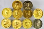 New York--Rochester. Lot of (9) Rochester Numismatic Association Presidents Medals. Bronze or Yellow