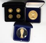 世界纪念币共3组，包括曼岛1982年FIFA世界杯纪念精铸22K克朗金币，其馀详见图示，曼岛纪念币proof品相，连原包装及证书，其馀2组UNC