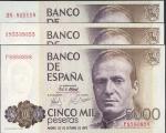 El Banco de Espana, 5000 pesetas (3), 1979, serial numbers P 8980898, 1S5539355, 2S 811118, purple, 