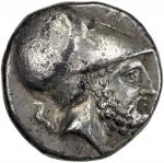 Ancients. METAPONTION: AR stater (7.52g), 350-330 BC, S-415, BMC-79/80, head of Leukippos, bearded, 