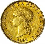 COLOMBIA. 1853 10 Pesos. Bogotá mint. Restrepo M207.1. AU-58 (PCGS).