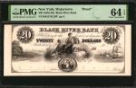 Watertown, New York. Black River Bank. 1840s-50s. $20. PMG Choice Uncirculated 64 EPQ. Proof.