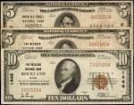 Lot of (3) $5 & $10 1929 Ty. 1. Fr. 1800-1 & 1801-1. Mixed Nationals. Fine & Very Fine.