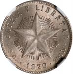 CUBA. 20 Centavos, 1920. Philadelphia Mint. NGC MS-64.
