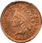 1864 Indian Cent. Bronze. L on Ribbon. Unc Details--Cleaned (PCGS).