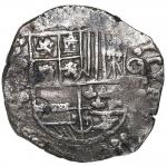 BOLIVIA, Potosí, cob 8 reales, Philip IV, assayer P (1620s), quadrants of cross transposed, "flat" l