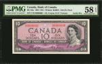 1954年加拿大银行10元。全6序列号。CANADA. Bank of Canada. 10 Dollars, 1954. BC-32a. Solid Serial Number. PMG Choic