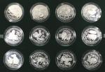 2000至2011年香港生肖精铸银章一套12枚，由英国皇家造币厂所铸，总含银量10盎司，UNC品相，鲜有整套出售，附原盒及证书