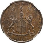 BOMBAY PRESIDENCY: AE ¼ anna, AH1246/1830, KM-231.1, small English letters, NGC graded MS64 BN.