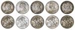 Victoria (1837-1901), Old Head Crowns (5), including, 1893 LVI, veiled head left, rev. St George and
