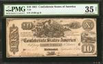 T-29. Confederate Currency. 1861 $10. PMG Choice Very Fine 35 Net. Restoration.