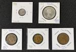 Canada, a group of 5 coins, consists of: a pair of 1 cent, 1887 and 1911, a pair of 5 cents, 1913 an