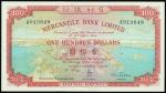 Mercantile Bank,$100, 1 November 1973, serial number A913849,red and multicolour, view of Hong Kong 