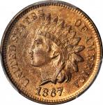 1867/67 Indian Cent. Snow-1b, FS-301. Repunched Date. MS-65 RB (PCGS).