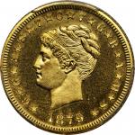 1879 Four-Dollar Gold Stella. Coiled Hair. Judd-1639a, Pollock-1839. Rarity-7-. Gilt Copper. Reeded 