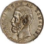 ROMANIA. 5 Lei, 1881-B. Bucharest Mint. Carol I. NGC AU-55.
