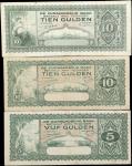 CURACAO. Lot of (3). Curacaosche Bank. 5 & 10 Gulden, 1939-43. P-22, 23 & 26. Very Fine.