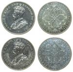 Straits Settlements, lot of 2x Silver Dollars, 1919 and 1920, restrikes, George V on obverse,proof (