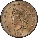 1817 Matron Head Cent. Newcomb-16. 15 Stars. Rarity-1. Mint State-65 BN (PCGS).