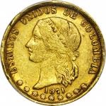COLOMBIA. 1871 10 Pesos. Medellín mint. Restrepo M333.11. EF-45 (PCGS).