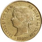PHILIPPINES. 4 Pesos, 1862. Manila Mint. Isabel II. PCGS Genuine--Cleaned, EF Details.