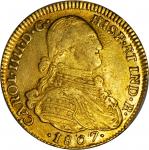 COLOMBIA. 1807-JJ 4 Escudos. Santa Fe de Nuevo Reino (Bogotá) mint. Carlos IV (1788-1808). Restrepo 