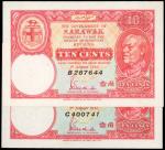 SARAWAK. Government of Sarawak. 10 Cents, 1.8.1940. P-25b & 25c.