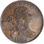 1804 (1860s) Draped Bust Cent. Private "Restrike." Breen-1761. Genuine--Damage (PCGS).
