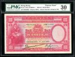 1937年汇丰银行100元迫签票，编号B638963，PMG 30，无书写，美品