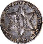 1858 Silver Three-Cent Piece. EF-40 (PCGS).
