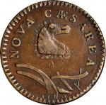 1786 New Jersey Copper. Maris 23-R, W-4945. Rarity-3. Narrow Shield, Curved Plow Beam. AU-50.