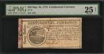 CC-9. Continental Currency. May 10, 1775. $20. PMG Very Fine 25 Net. Center Split Repaired.