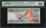 1986-88年东加勒比100元样票，编号A000000A 037，安地卡地名，PMG 66EPQ。East Caribbean States, $100, Antigua, SPECIMEN, ND