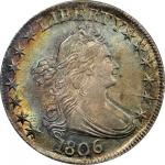 1806 Draped Bust Half Dollar. O-109, T-15. Rarity-1. Pointed 6, Stem Not Through Claw. MS-64 (NGC).