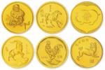 1988年上海造币厂十二生肖镀金纪念章，多棱体纸镇，带盒、附证书。均为直径24mm。