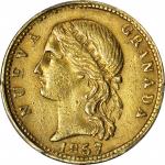 COLOMBIA. 1857-B 5 Pesos. Bogotá mint. Restrepo M205.2. AU Detail — Surface Plated (PCGS).